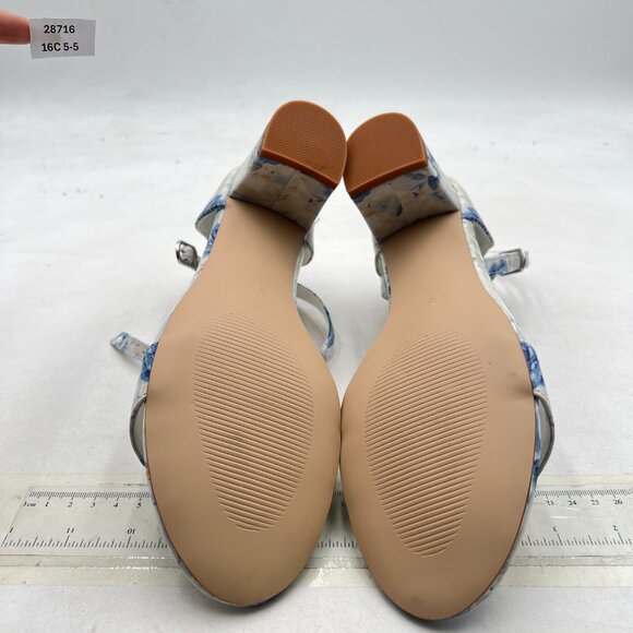 XYD Blue Floral Open Toe Low Heel Block Sandals Buckled Ankle Strap Shoes - Picture 7 of 8